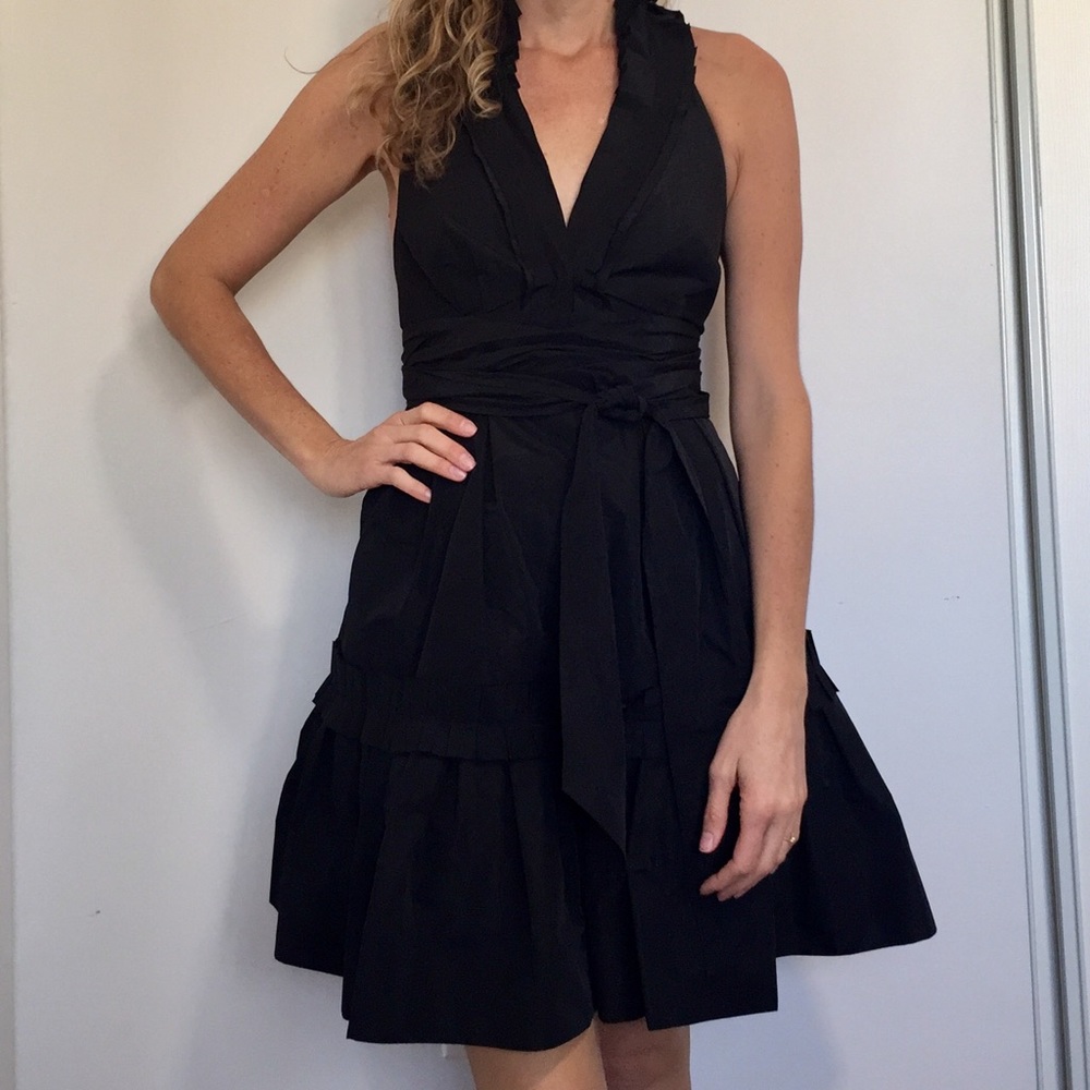 BCBG ruffle halter black cocktail dress